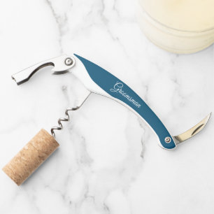 Teal Blue Personalised Wedding Groomsman Corkscrew
