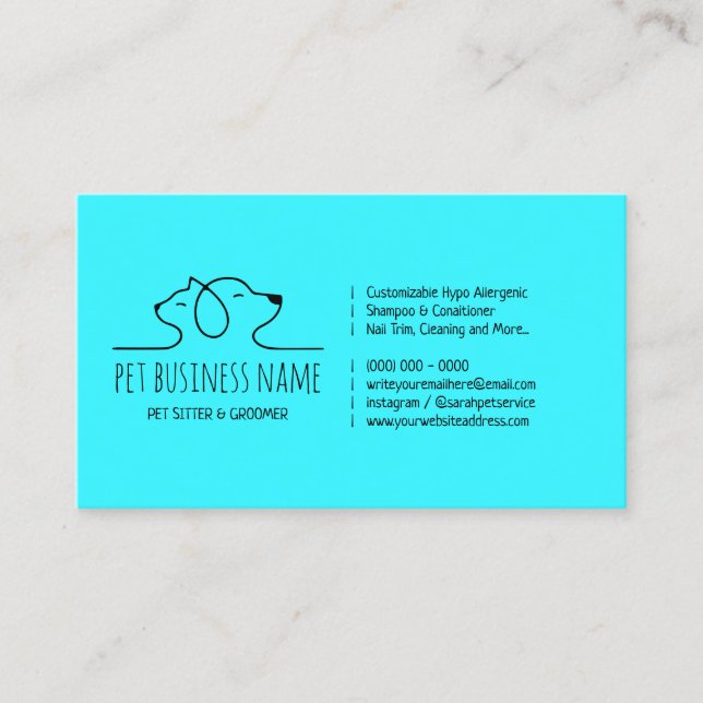 Teal Blue Petsitter dog and cat logo veterinary Business Card (Front)