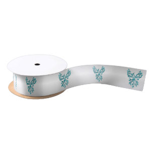 Teal Blue Phoenix on Silver Satin Ribbon