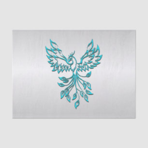 Teal Blue Phoenix on Silver Tissue Paper