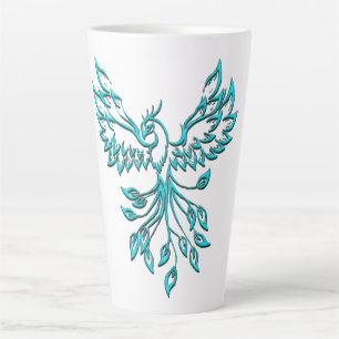 Teal Blue Phoenix Rises Latte Mug