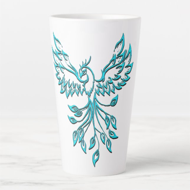Teal Blue Phoenix Rises Latte Mug (Front)