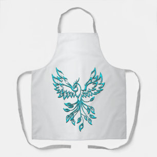 Teal Blue Phoenix Rises on Silver Apron