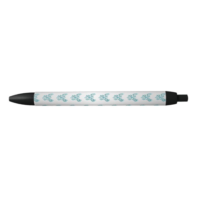 Teal Blue Phoenix Rises on Silver Black Ink Pen (Front)