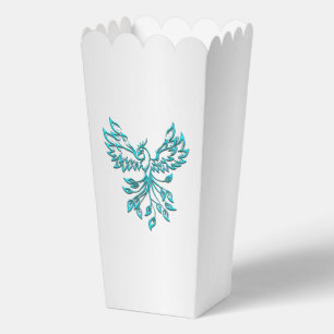 Teal Blue Phoenix Rises on Silver Favour Box