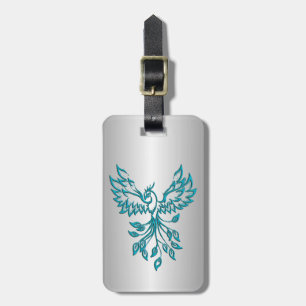 Teal Blue Phoenix Rises on Silver Luggage Tag