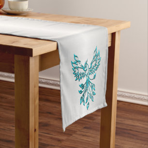 Teal Blue Phoenix Rises on Silver Medium Table Runner