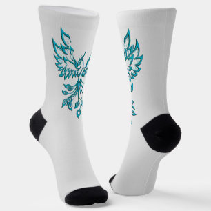 Teal Blue Phoenix Rises on Silver Socks