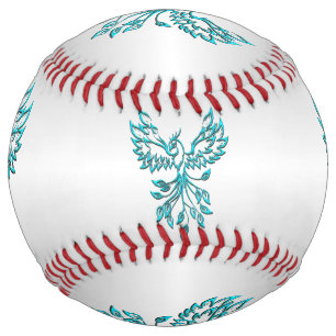 Teal Blue Phoenix Rises on Silver Softball