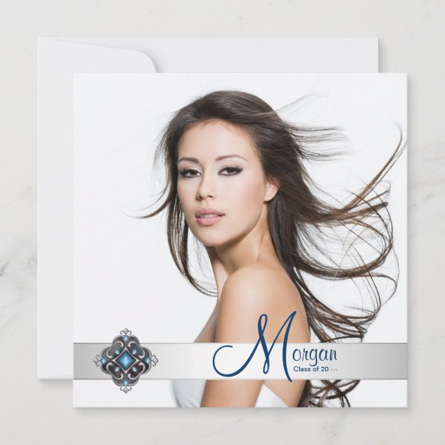 Teal Blue Photo Graduation Announcements (Front)