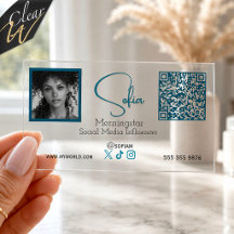 Teal Blue Photo QR Code Social Media Influencer