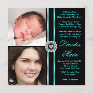 Teal Blue Photo Quinceanera Invitation
