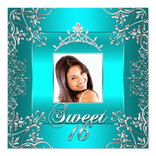 Teal Blue Photo Sweet 16 Sixteen 16th Birthday Card