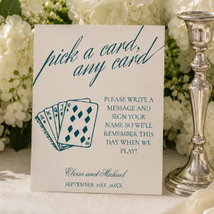 Teal Blue Pick A Card Any Card Guestbook Pedestal Sign