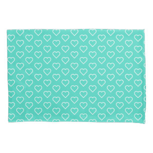 Teal Blue Pillow Case with Hearts or Choose Colour