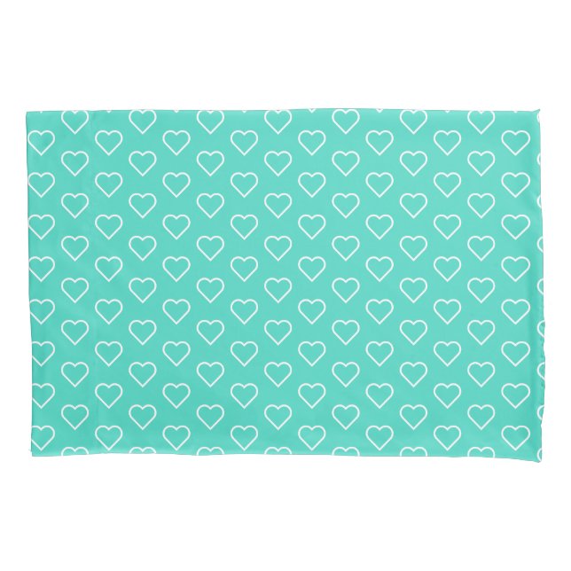 Teal Blue Pillow Case with Hearts or Choose Colour (Front)