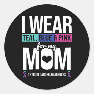 Teal Blue Pink For Mum Thyroid Cancer Awareness Ri Classic Round Sticker