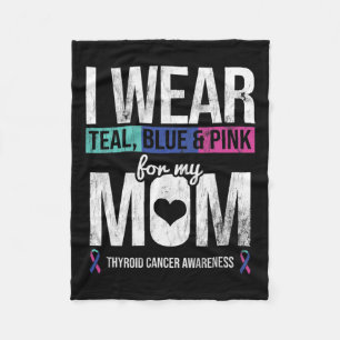 Teal Blue Pink For Mum Thyroid Cancer Awareness Ri Fleece Blanket