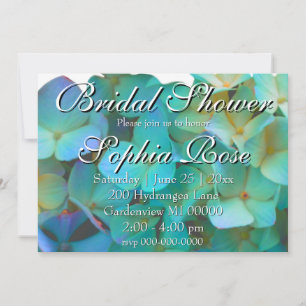 Teal blue pink hydrangeas floral Bridal Shower Invitation