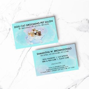 Teal Blue Pink Pet Groomer cats dogs Business Card