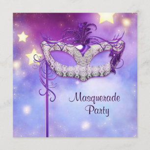 Teal Blue Pink Purple Masquerade Party Invitation