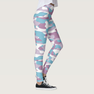 Teal Blue Pink Purple White Camouflage Pattern Leggings