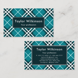 Teal Blue Plaid Business Card
