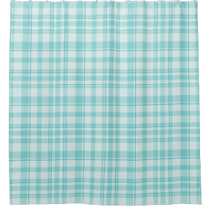 Teal Blue Plaid Shower Curtain