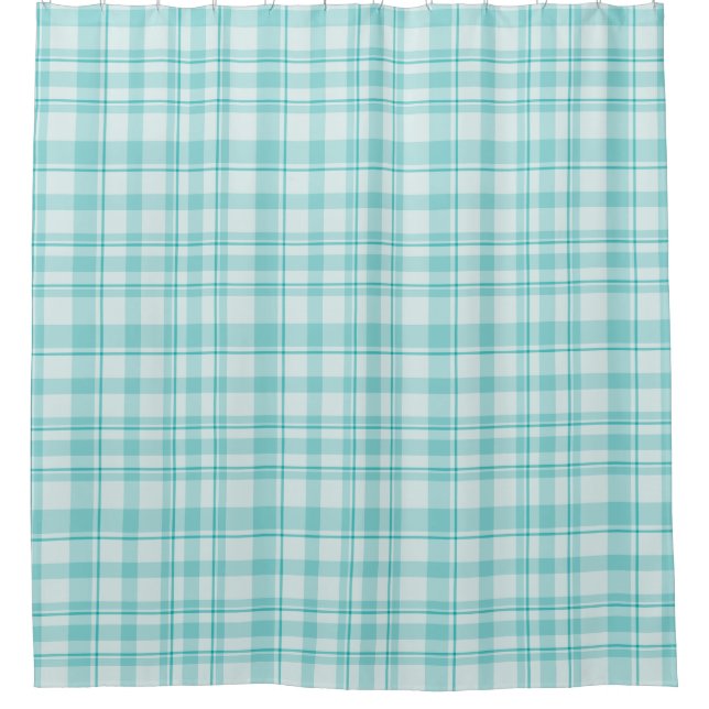 Teal Blue Plaid Shower Curtain (Front)