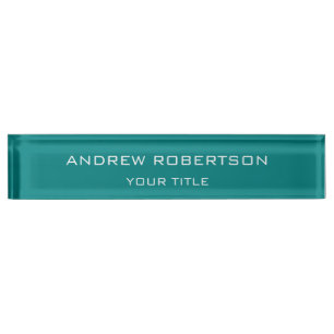 Teal Blue Plain Elegant Minimalist Simple Nameplate