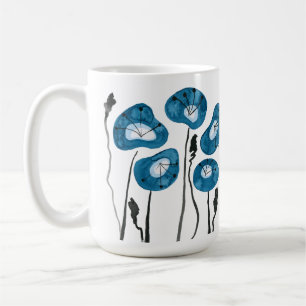 Teal Blue Poppies Watercolor Flowers Tea and Coffee Mug