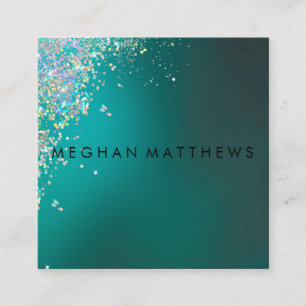 Teal Blue Pretty Silver Glitter Glam Beauty Square Business Card