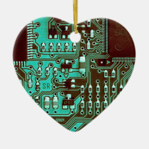 Teal Blue printed circuit board PCB Custom Geek Ceramic Tree Decoration