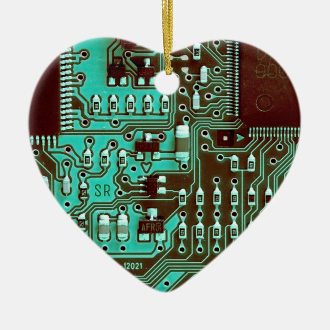 Teal Blue printed circuit board PCB Custom Geek Ceramic Tree Decoration (Front)