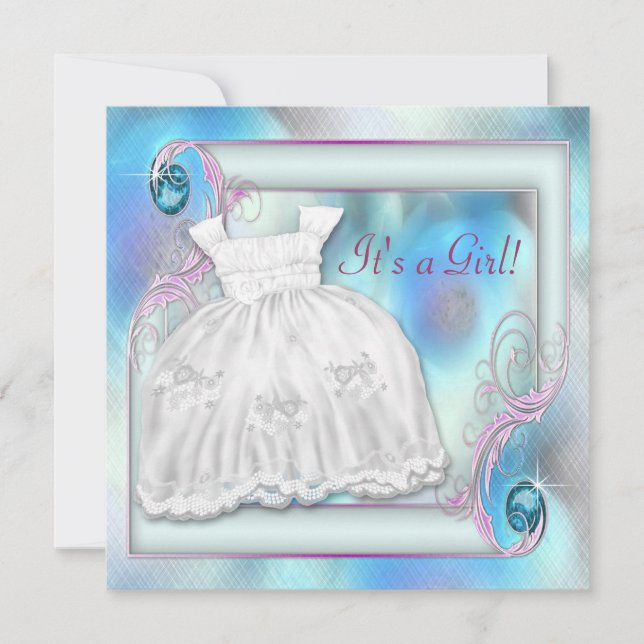 Teal Blue Purple Baby Girl Shower Invitations (Front)