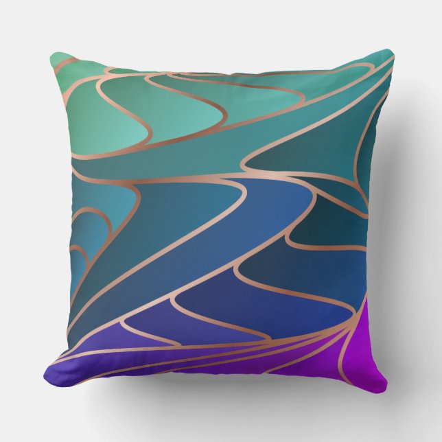 Teal, Blue, Purple Petals New Art Nouveau Cushion (Front)