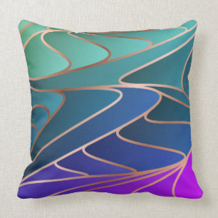 Teal, Blue, Purple Petals New Art Nouveau Cushion