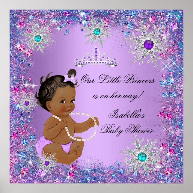 Teal Blue Purple Pink Princess Baby Shower Ethnic Poster (Front)