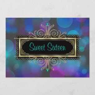 Teal Blue Purple Sweet Sixteen Birthday Party Invitation