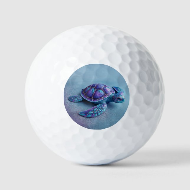 Teal Blue Purple Turtle Colorful Sea Turtle Golf Balls (Front)