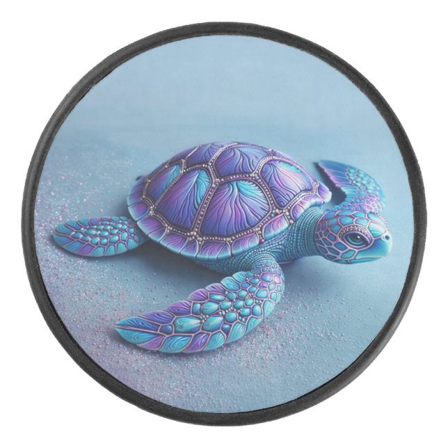Teal Blue Purple Turtle Colorful Sea Turtle Hockey Puck (Front)