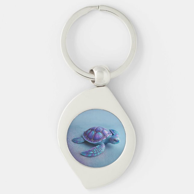 Teal Blue Purple Turtle Colorful Sea Turtle Key Ring (Front)