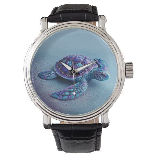 Teal Blue Purple Turtle Colorful Sea Turtle Watch (Front)