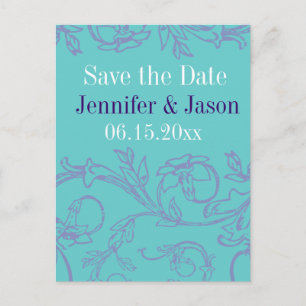 Teal Blue Purple Vintage Save the Date Postcards