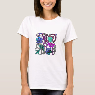 TEAL BLUE PURPLE WHITE LACE FLOWER T-Shirt