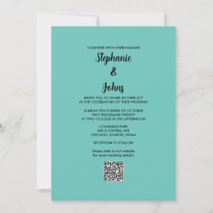 Teal Blue QR Code Black Script Simple Wedding Invitation
