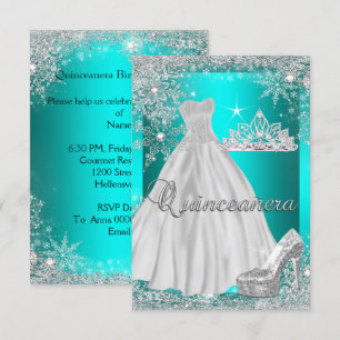 Teal Blue Quinceanera 15th Birthday Party Invitation