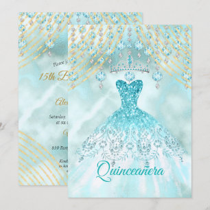 Teal Blue Quinceanera 15th Birthday Party Invitation