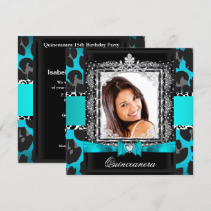 Teal Blue Quinceanera 15th Party Photo Invitation