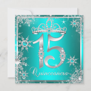 Teal Blue Quinceanera Winter Wonderland Snowflake Invitation